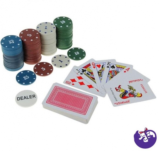 Покер, набор для игры (карты 2 колоды, фишки 100 шт) с номиналом, 20х20 см 278717