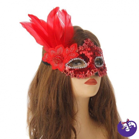 Карнавальная маска «Леди», с пером, цвет красный