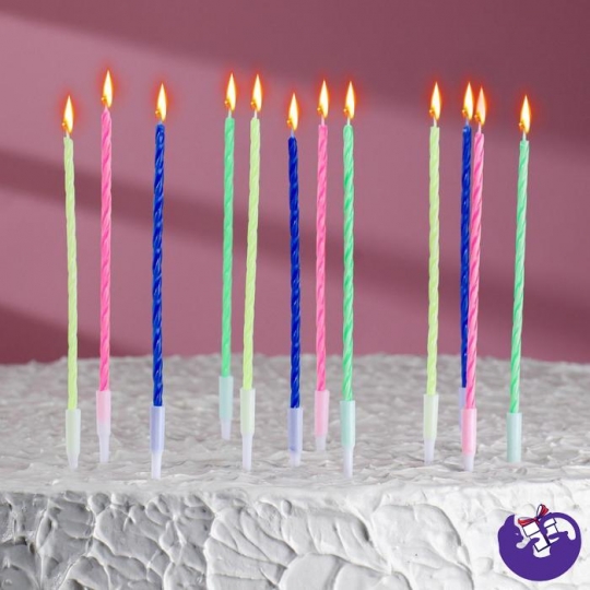 Свечи для торта коктейльные с подставками, 12 см, набор 12 шт 1670292